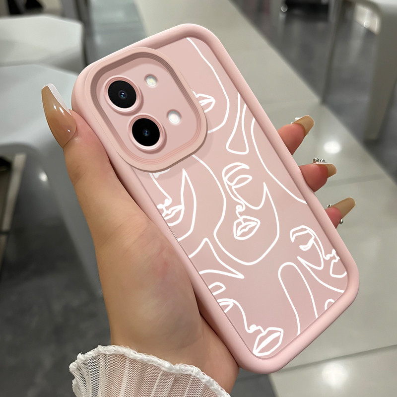 Casing Hp untuk VIVO Y28 2024 Case Casing HP Softcase ponsel silikon tahan Kasing Seni Abstrak Wajah