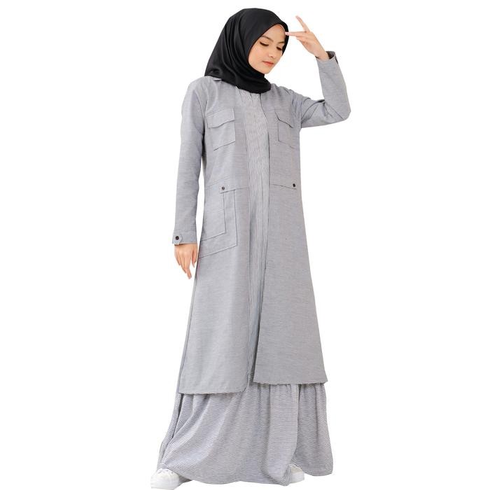 Gamis Outer Couple Wanita Remaja Anak Motif Salur Premium LG 804 Dewasa Kaos Katun Toyobo