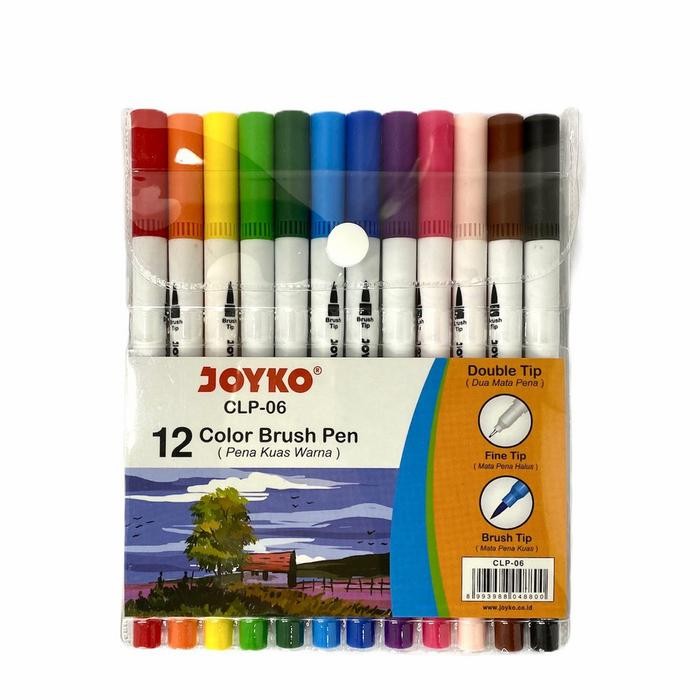 

Brush Pen Joyko Set 12 Color Basic Twin Tip Spidol Kuas Kaligrafi
