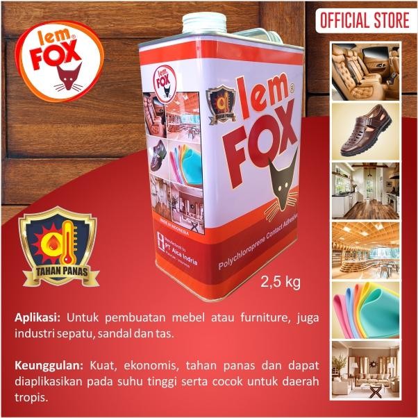 

Stok Baru Lem Fox Lem Kuning Serbaguna Lem HPL Vinyl Lem Fox Merah Gallon 2.5 kg
