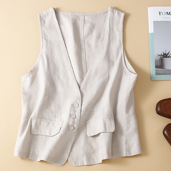 Fashion Retro Linen Vest Summer V-Neck Casual Sleeveless Vest Cotton Linen Thin Jacket