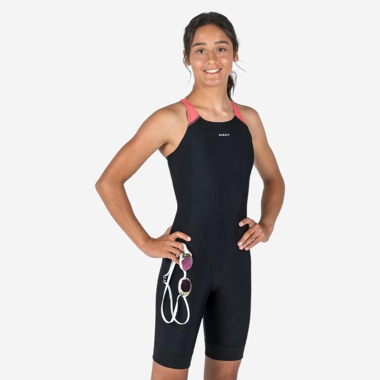 Decathlon NABAIJI Baju One Piece Bercelana Pendek Renang Anak Perempuan Kamyleon Hitam - 8808586