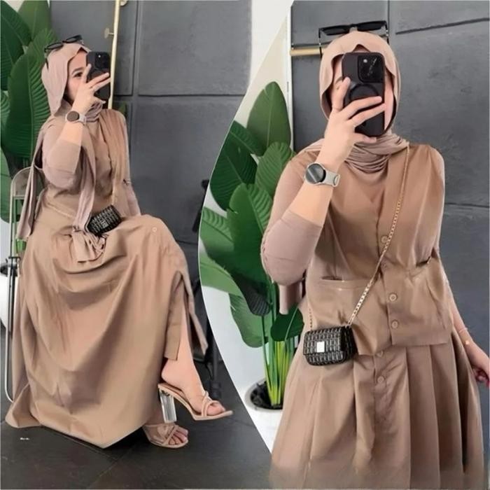Launa One Set Rok Bahan Linen Setelan Wanita Blazer Model Terbaru