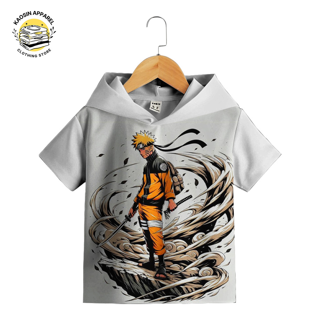 Baju Kaos Hoodie Anak Lucu Imut Animasi Naruto Putih S2 Gambar 3D Bisa Custom