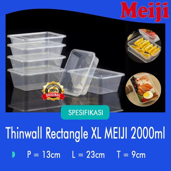 Kotak Makan Plastik Thinwall Persegi Panjang Long 2000Ml - 25 Pcs Terlaris