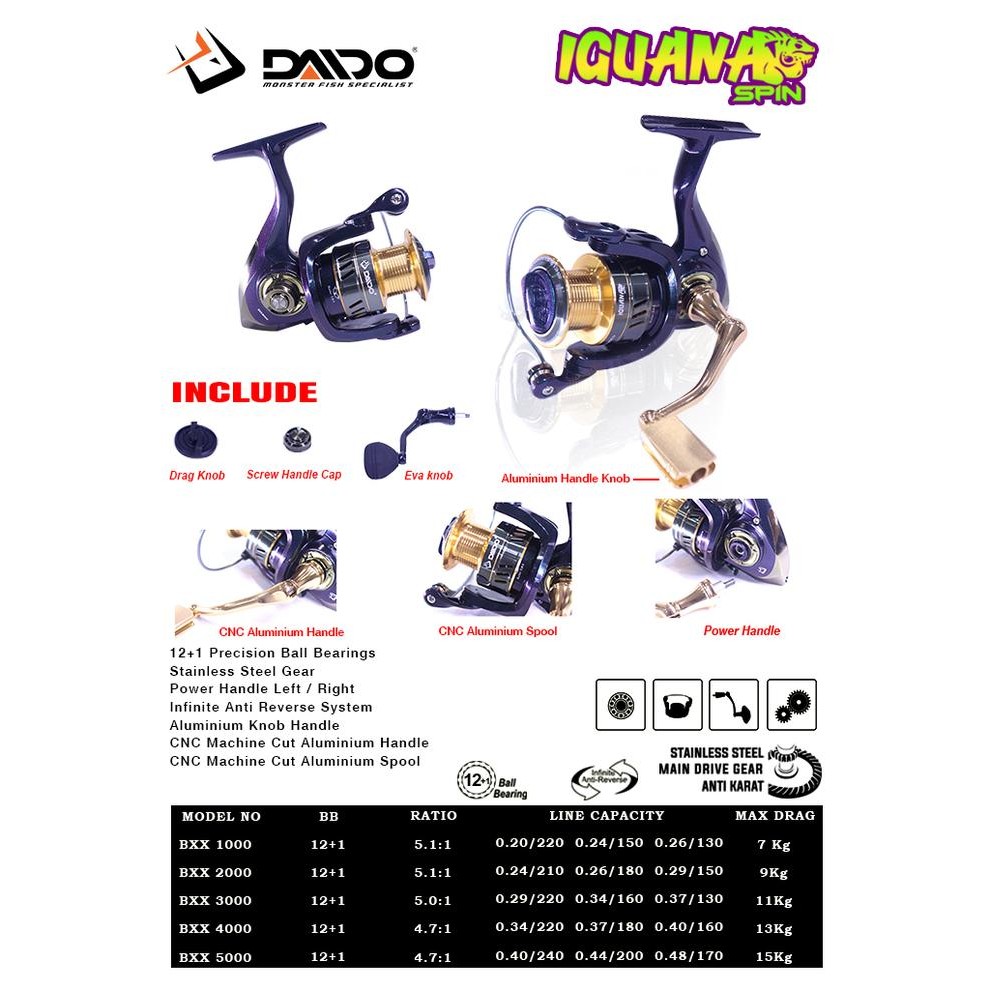 Spesial Reel Daido Iguana Spin 12 Bearing Ukuran 1000 Sampai 6000 Power Handle