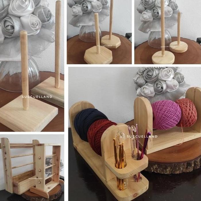 

Yarn Holder Stand Benang Hakpen Kayu Ribbon Wood Holder Tempat