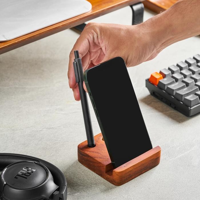 

Skandif Walnut Pen and Phone Stand Premium Teak Wood Kayu Jati
