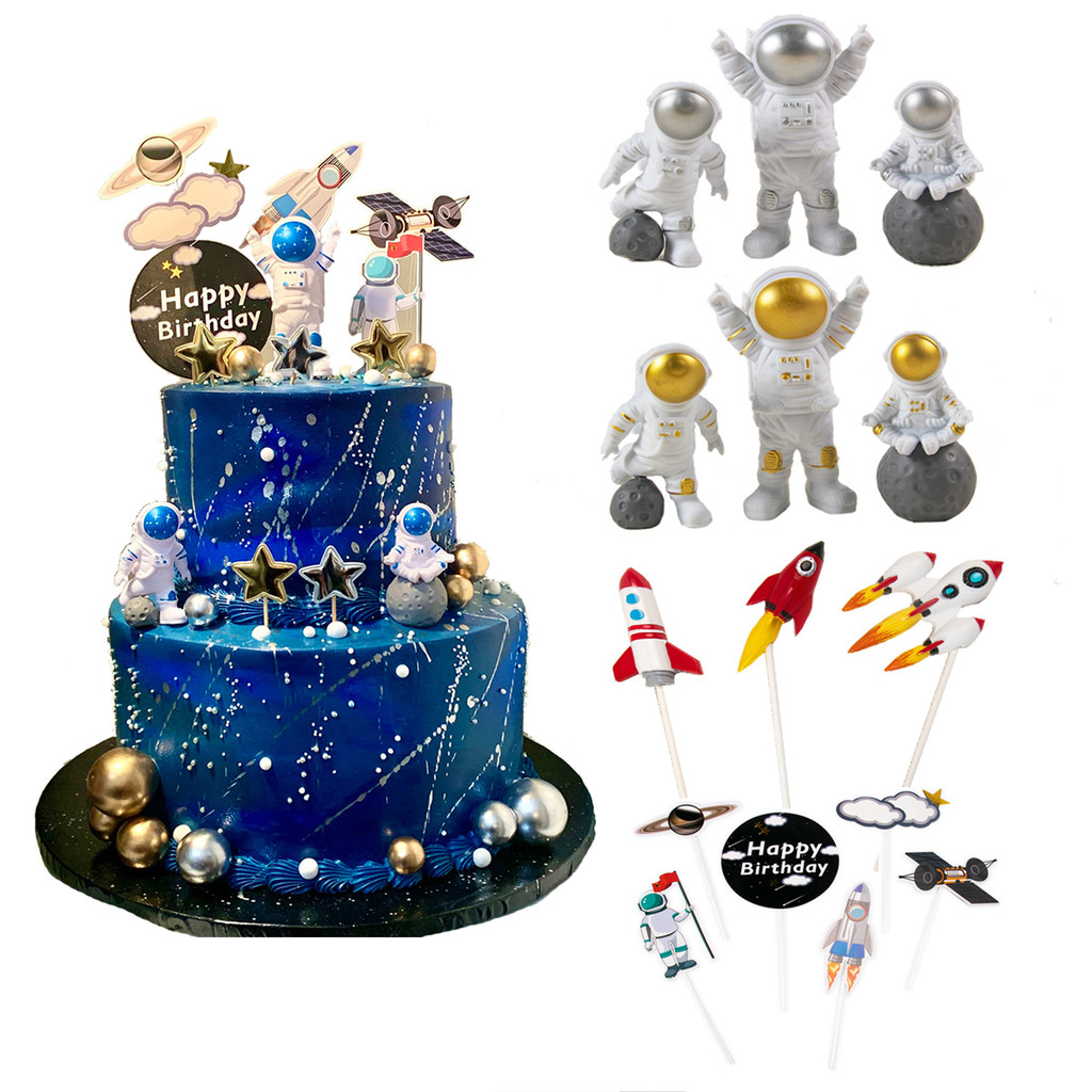Astronaut Space Cake Toppers Outer Space Astronaut Figurines Planet Rocket cake insert Kids Birthday
