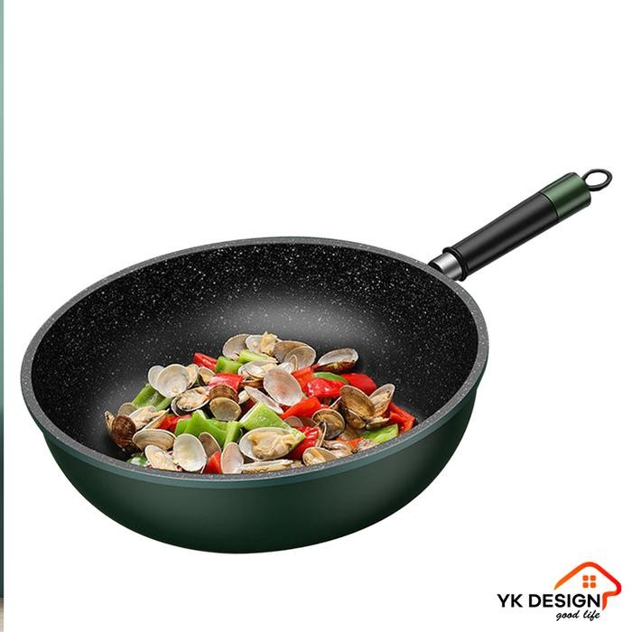PREMIUM YK Design Wajan Batu Medis Ukuran 32CM Warna Hijau Tua Anti Lengket YK-837