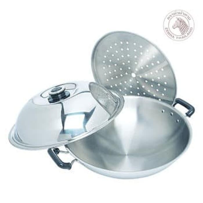 PREMIUM Chinese Wok / wajan Kukusan Zebra 38CM - 176201 (Free tea set estio)