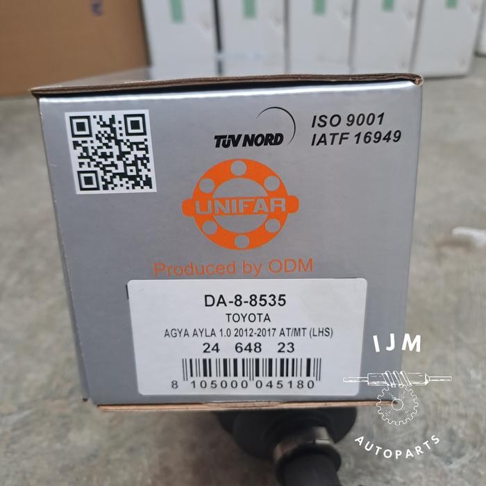 Cv Joint As Roda Assy Kiri Toyota Agya & Ayla 1000 Cc Unifar