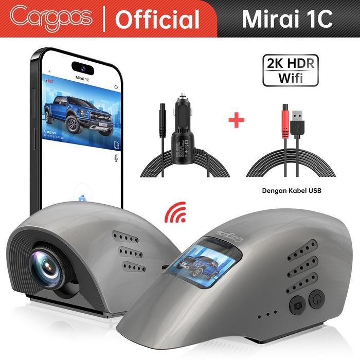 PREMIUM [2K] Cargoos Mirai 1C Dashcam 2K WiFi layar 1.5'' IPS Kamera Mobil Wide Angle 140