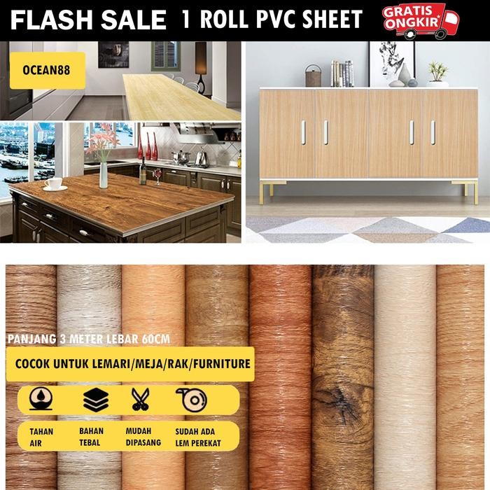 PREMIUM Sticker PVC Sheet 60cm x 3m Pelapis Furniture Sudah Ada Lemnya Serat Kayu Vinyl Cafe Kertas