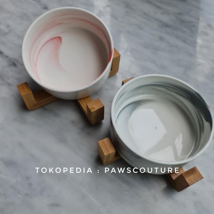 PREMIUM Tempat makan mangkok keramik anjing kucing hewan set stand pet bowl