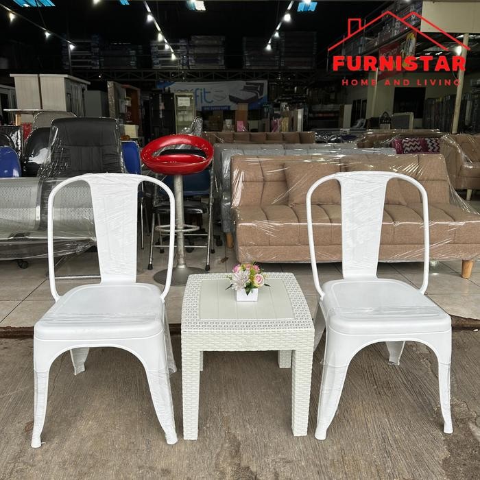 KURSI SET PLASTIK OLYMPLAST IRON CHAIR PUTIH MIRIP KURSI BESI/KURSI CAFE OLYMPLAST