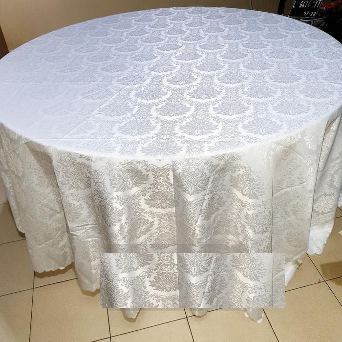Taplak Meja Bulat Hotel Putih - Taplak Damask Putih - Taplak Prasmanan