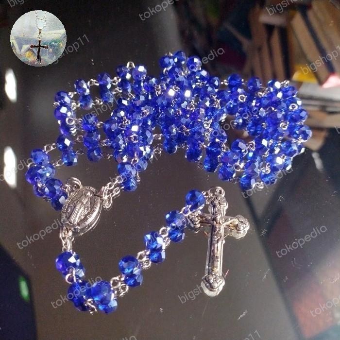 Rosario Doa Bapa Kami 77 Butir Kristal 8Mm Biru Terlaris