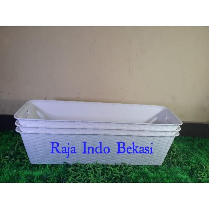 [Sp] Pot Panjang Ivory 60 Putih - Cjp Pot Kotak Panjang Rotan 60 Cm Cjp