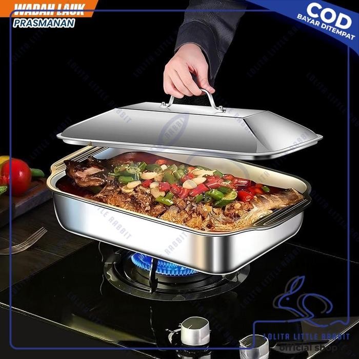 Panci Stainless Set Tutup Wadah Saji Lauk Tempat Prasmanan Luxury / Panggangan Ikan Persegi Panjang