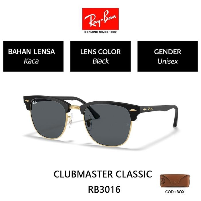 DISKON Asli kacamata hitam Ray-Ban RB3016 CLUBMASTER CLASSIC sunglasses lensa kaca pria dan wanita