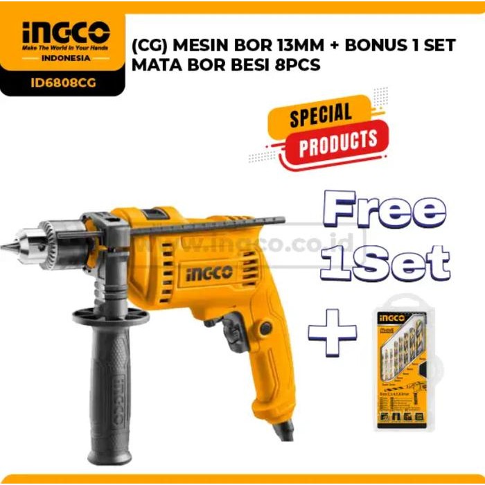 Mesin Bor Listrik Impact Drill 13Mm Ingco Id6808