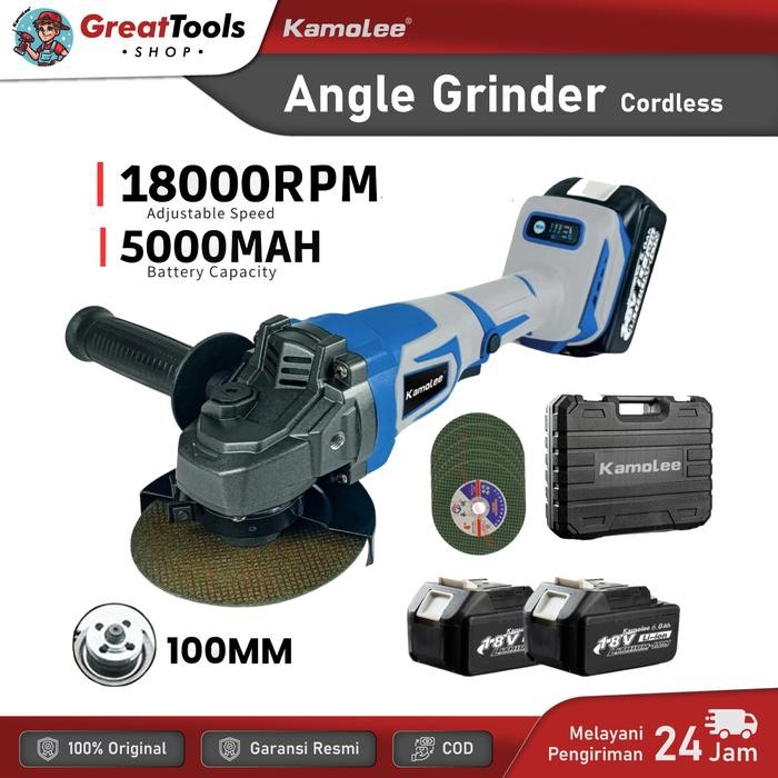 Mesin Grinda Tangan Baterai Brushless Kamolee Cordless Angle Grinder 4 Inch Gerinda Mini Portable