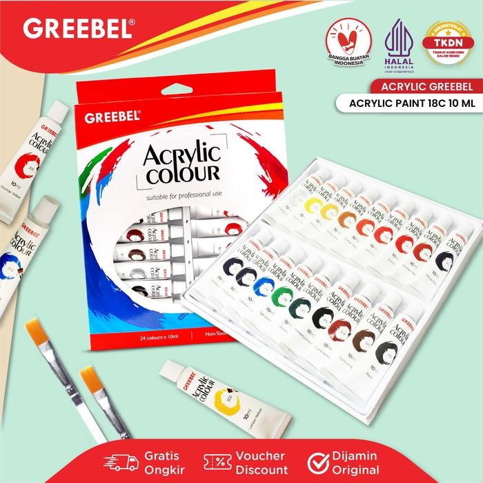 

READY STOK GREEBEL CAT LUKIS AKRILIK SET 12,18 DAN 24 WARNA / CAT AKRILIK KANVAS LUKIS SET 10 ML