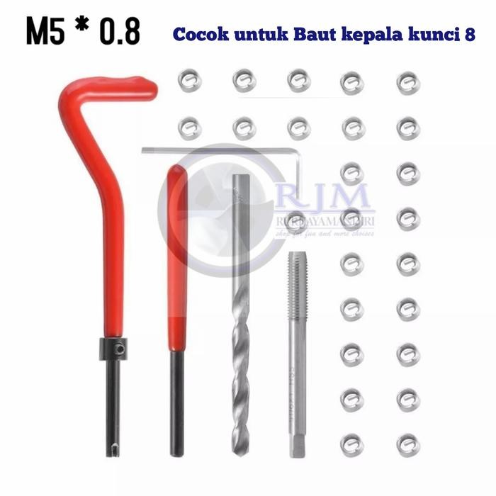 M5x0.8 Paket recoil bor tap set reparasi baut kunci 8