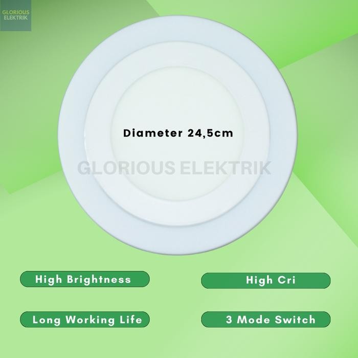 Lampu Downlight Panel LED Inbow Bulat Kotak 2 Warna 18+6 Watt