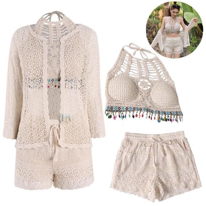 Set Baju Renang Bikini Wanita Dewasa Bahan Rajut Fashion Import Sexy Bra Cup Busa Set Swimsuit Baju