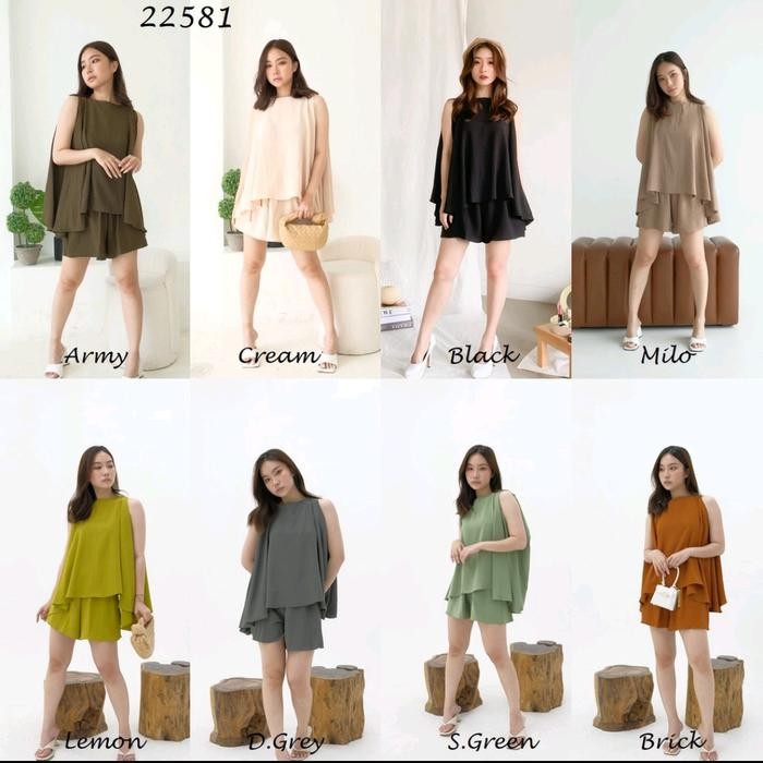 Fina Batwing Loose Set Setelan Celana Pendek Wanita Outfit Pantai