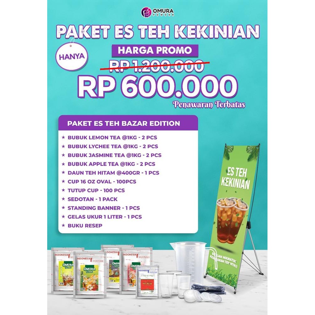 

[PAKET ES TEH KEKINIAN] Paket Usaha Es Teh Bazar Edition Paket Bisnis Minuman Omura Powder