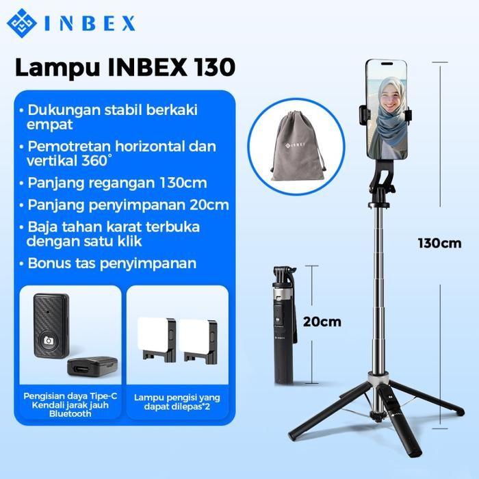 Inbex Ib130 Selfie Quadpod Tongsis Tripod 130Cm Multifungsi Bluetooth Tripot Konten