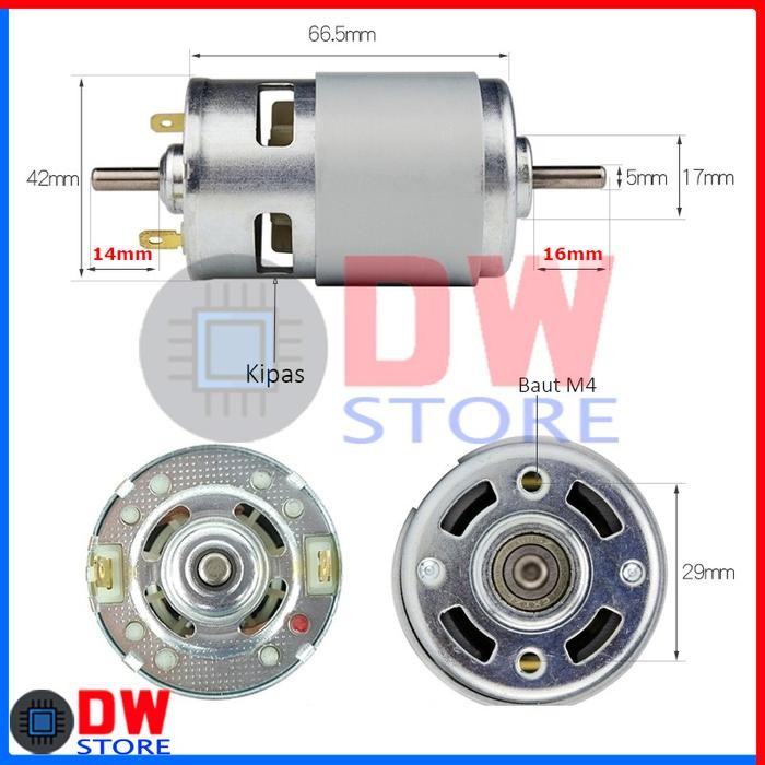 DINAMO DC MOTOR RS-775 775 DOUBLE DUAL SHAFT HIGH SPEED TORQUE 12V 24V