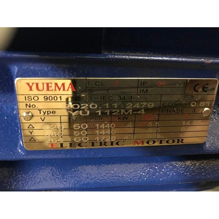 DINAMO 5,5 HP 4 POLE 3 PHASE MOTOR FLANGE / ELEKTROMOTOR YUEMA 5,5 HP
