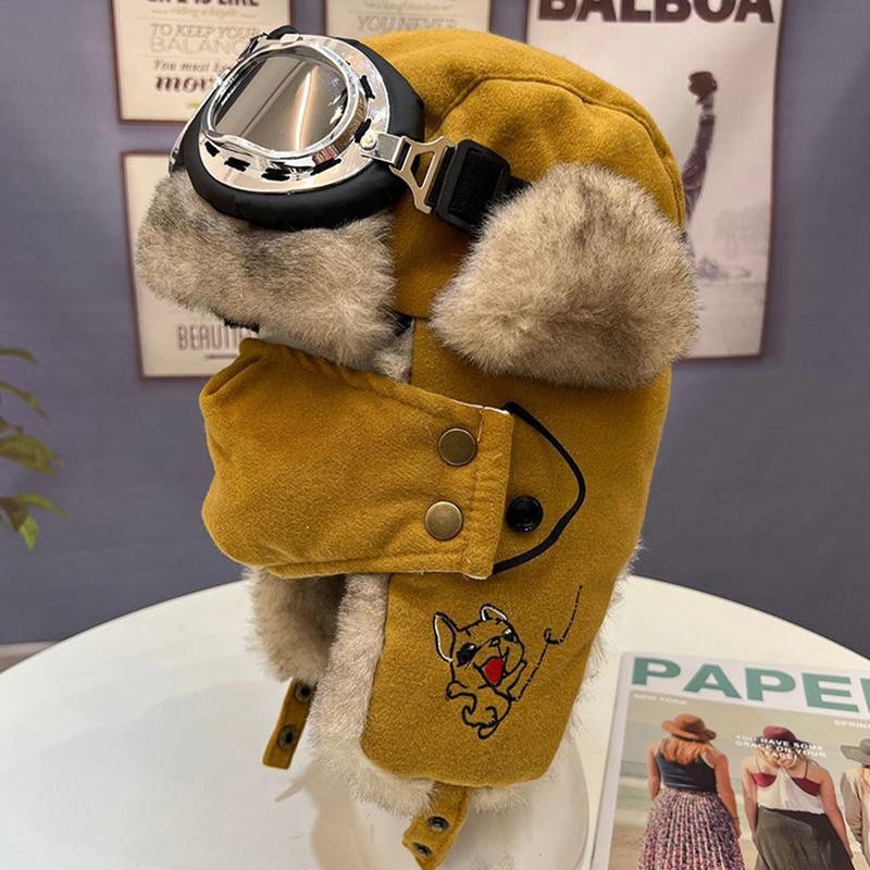 Winter Trapper Hat Thermal Windproof Women Earflap Hat Fashionable Pilot Hat With Goggles Earmuffs