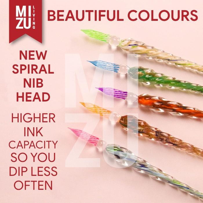 

MIZU PENNA VETRO VI GLASS Dip Pen Kaca Calligraphy Set 5 Gold Glitter INK Tinta Pen Pillow