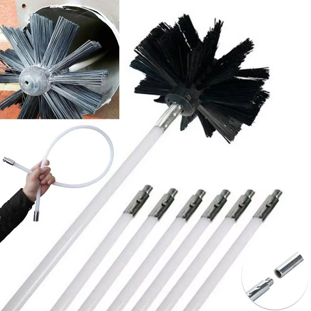

Flexible Chimney Sweep Set 150mm Flue Sweeping Brush & Rod Kit Long Handle Soot Cleaning Rods
