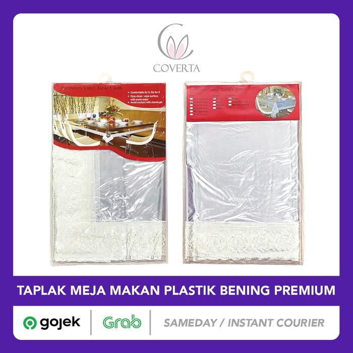 Taplak Meja Makan Plastik Bening Transparan Renda Putih