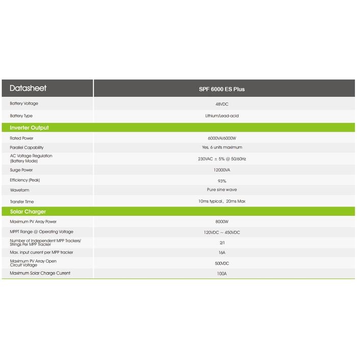 Hybrid / Offgrid Inverter Growatt SPF 6000 ES Plus Wifi
