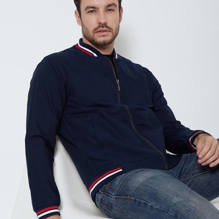 M231 Jaket Pria Bomber Oxford Panjang Navy 1768B