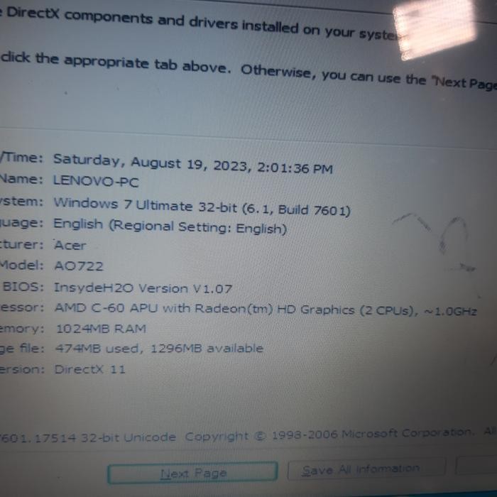 acer aspire one 722 laptop