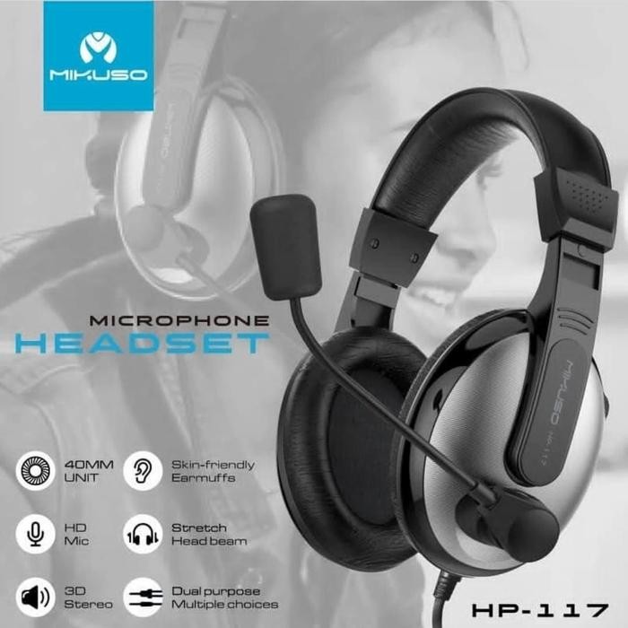 MIKUSO HP-117 Microphone Headset Headphone 2in1 (HP/Komputer & Laptop)