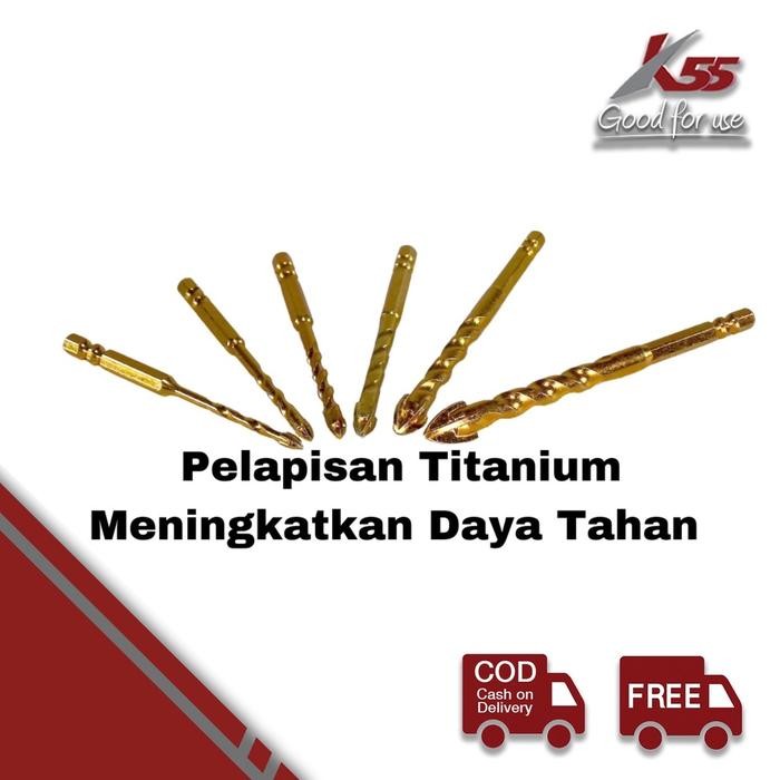 (Allthebest) K55 Mata Bor Tombak Titanium Cross Keramik Beton Kaca Kayu