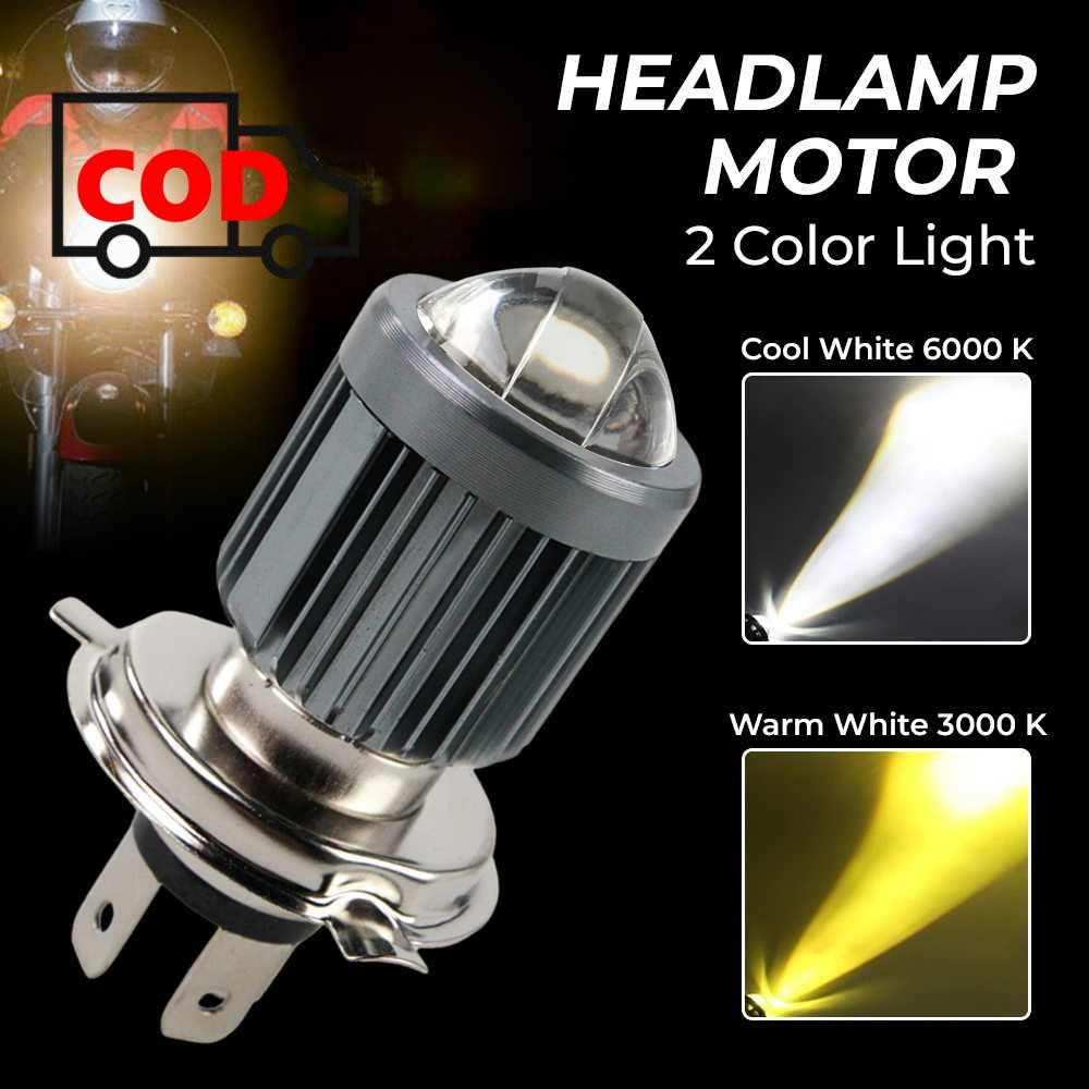 Lampu Depan Motor LED H4 Super Terang High Low Beam 10000 Lumens Headlamp Motor 2 Warna Cool Warm Wh