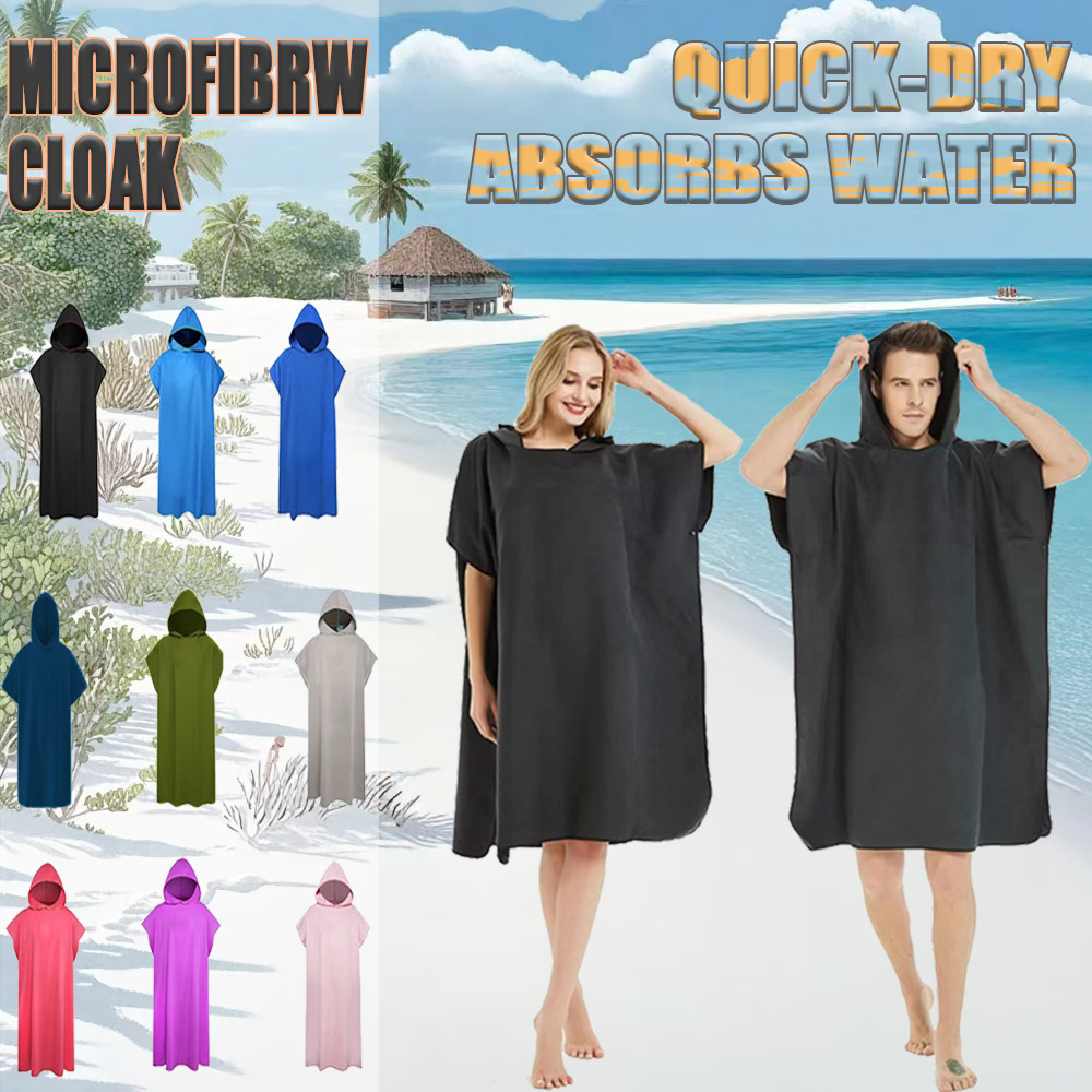 .Microfiber Surf Poncho Towel Poncho Quick-Dry Towel Hoodie Beach Robe Changing Poncho Swim Towel
