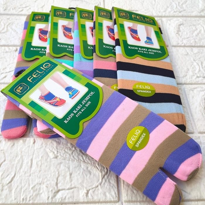(Expert) Kaos Kaki Wanita Kaos Kaki Jempol Motif Garis Set Isi 3