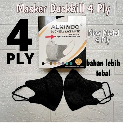 (Expert) Masker Alkindo Duckbill 4ply 50pcs - Hitam Masker Earloop