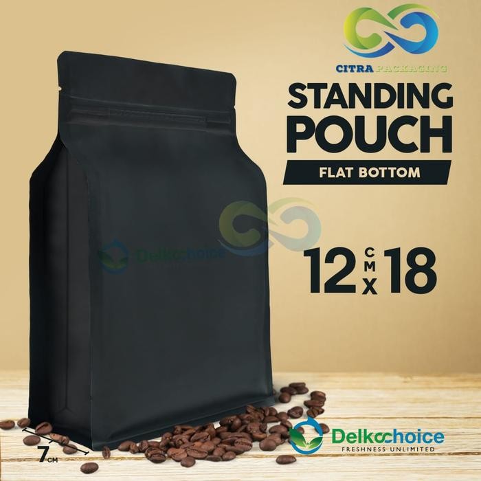 

STANDING POUCH FLAT BOTTOM KEMASAN BIJI BUBUK KOPI MAKANAN - 12 X 18